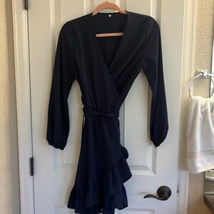 Navy blue wrap around dress